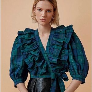 Hunter Bell Johanna Top - green tartan plaid